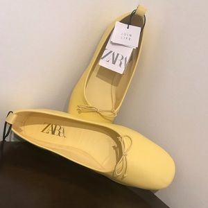 Zara Yellow Leather Flats Size 10 NWT